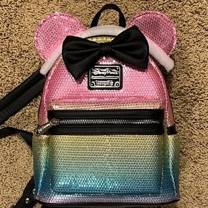 Loungefly Minnie pastel rainbow sequin backpack
